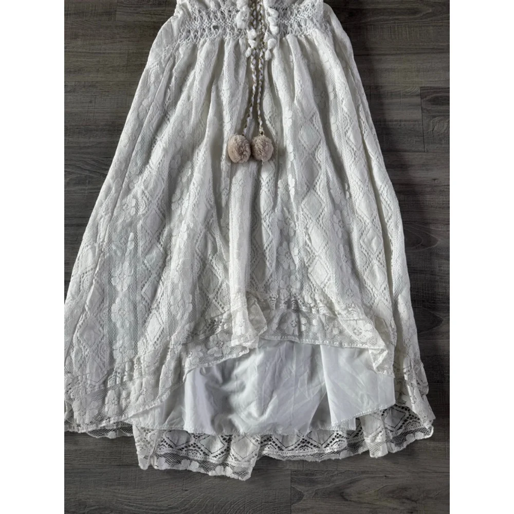 Boho Lace Hi Low Maxi Dress Ivory Cottagecore Romantic Festival EUC No Tags - Picture 4 of 11